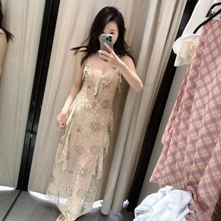 Zr Foreign Trade Cross-Border 2025 Elegant Elegant Heavy Beaded Layered Hanging Long Version Dress 4813334