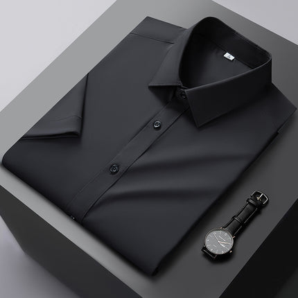 Bamboo fiber short sleeve shirt summer men's high-end bamboo fiber white shirt casual business commuter men's wholesale