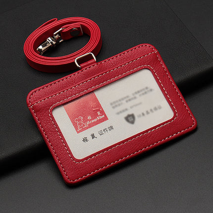 New Leather Pu Badge Lanyard Id Card Holder Work Badge Business Bus Student Id Card Access Control Meal Card Holder