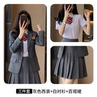gray suit white shirt pleated skirt / S