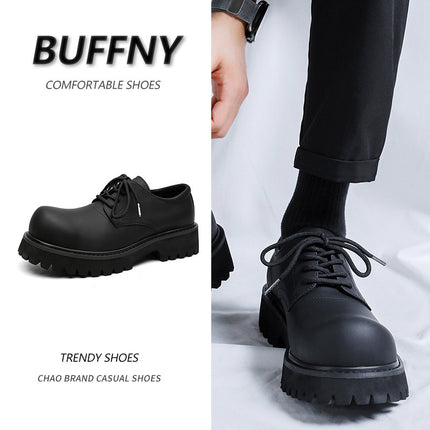 British round toe thick bottom dark ins round toe Derby shoes 2023 Autumn New Youth high-grade casual leather shoes