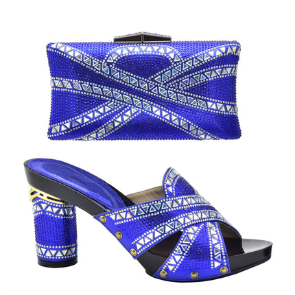 Cross-border Evening with Hot Diamond Shoe Bag Hollow High Heel Round Toe Sandals with Hand Bag Fashion Dinner suit