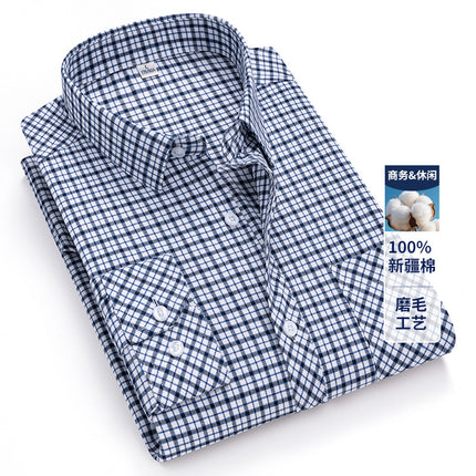 2025 Autumn New Men's Casual Fashion Brushed Plaid Long Sleeve Ready Stock No-Iron Casual Middle-Aged Tops Men's Clothing