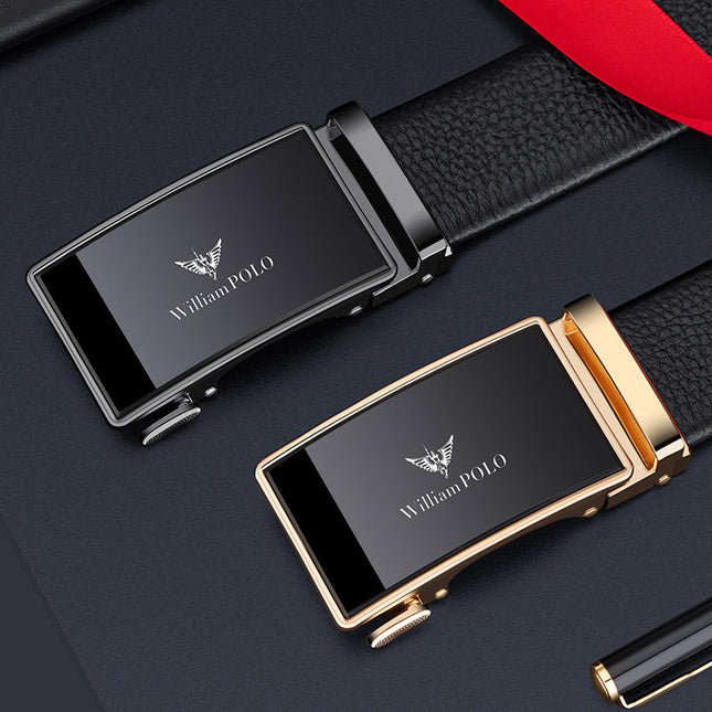 Paul Belt Men's High-End Leather Belt Men's Genuine Leather Automatic Buckle Belt Simple Business Alloy Soft Leather Belt for Men