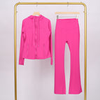 Rose red hooded jacket and bell bottoms suit / 2/S