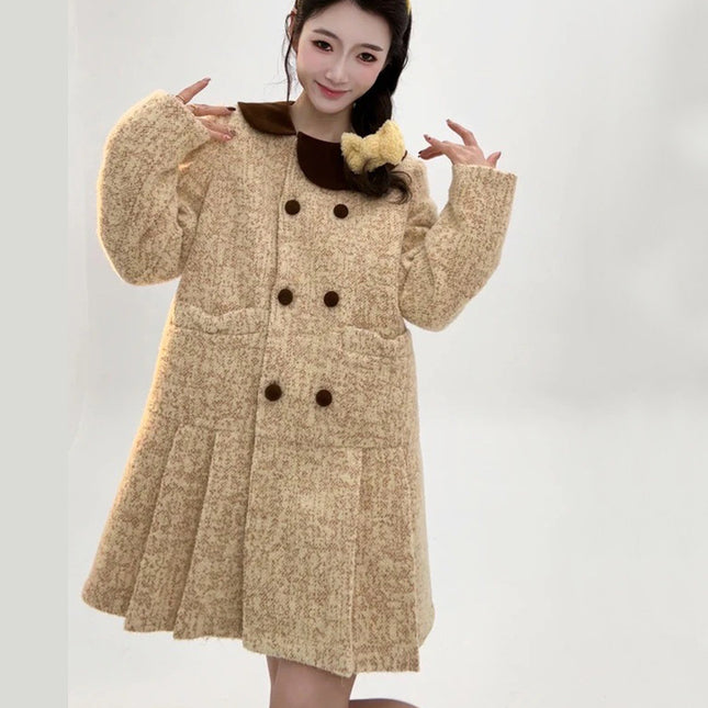 N2507 Smart Muse Down Wool Coat Women's Mid-length dress Girl Duck Down Thickened Niche Winter