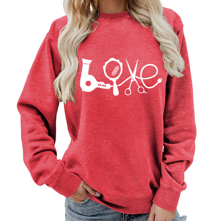 Hair Dryer Mirror Scissors Printed Round Neck Women's Top Sweatshirt Foreign Trade Supply Jacket Casual Loose European Size