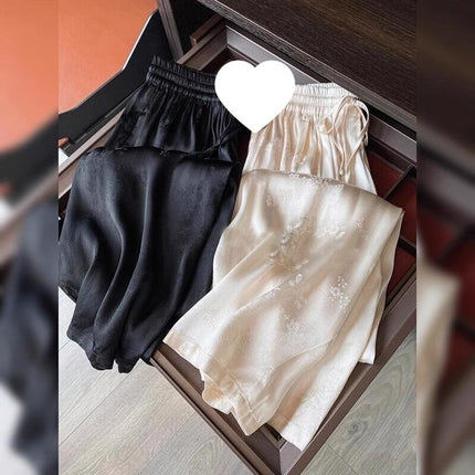 High-End Surplus Satin Drape Acetate Wide-Leg Pants for Women, Loose White Jacquard Straight-Leg Ice Silk Trousers