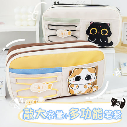 Cute Milk Huhu Apple Contrast Color Pencil Case Large Capacity Primary School Students Multi-Layer Drawstring Pencil Storage Dirty-Resistant Stationery Box