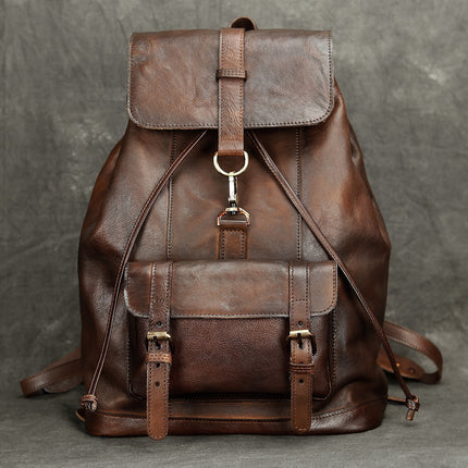 Ancient Chaoke Handmade Color Plaster Bark Backpack Casual Travel Genuine Leather Backpack 14 Inch Laptop Bag