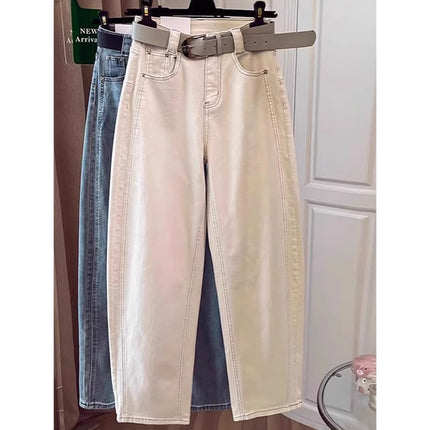 White Curved Knife Jeans for Women, Summer New Style, Loose High-Waisted Sickle Wide-Leg Pants, Petite Plus Size Carrot Banana Pants