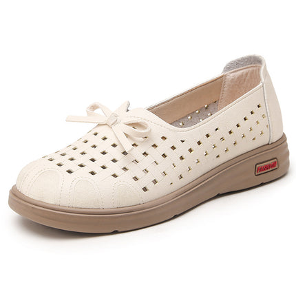 Mom's Shoes, Single Shoes for Middle-Aged and Elderly, Soft-Soled, 2026 New Model, Summer Breathable Leather Shoes for Women, Hollow-Out Perforated Shoes, Sandals