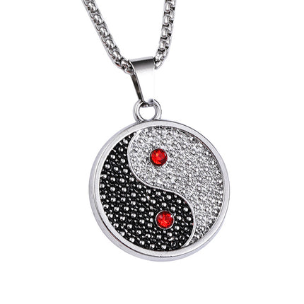 European and American Retro Diamond-encrusted Tai Chi Yin and Yang Transport Pendant Necklace Personalized Woolen Chain Fashionable Pendant Stainless Steel Accessories