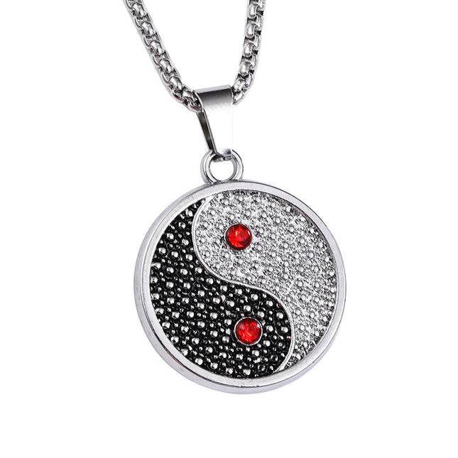 European and American Retro Diamond-encrusted Tai Chi Yin and Yang Transport Pendant Necklace Personalized Woolen Chain Fashionable Pendant Stainless Steel Accessories