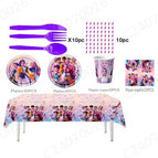 9-piece set (7 inches 10+9 inches 10+ paper towels 20+ paper cups 10+ tablecloth 1+ knives, forks, spoons and straws 10 each)