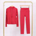 Chinese red hooded steel stamp jacket nine-point pants suit / 2/S