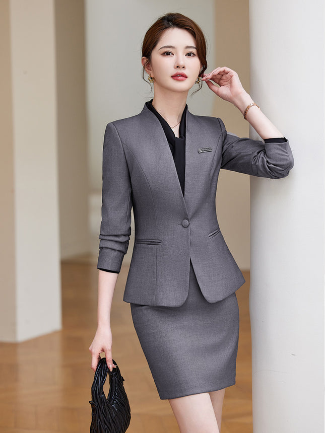 Grey Professional Suit suit Women's Autumn Hotel Front Desk Reception Tooling Beauty Salon Sales Department Overalls Dress