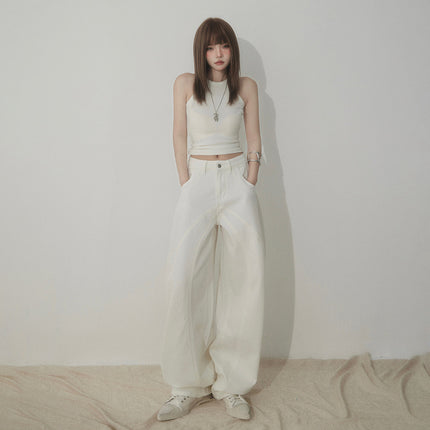 White Scimitar Wide Leg Jeans Women's 2025 Spring and Autumn New Straight Loose High Waist Slim Sickle Mop Pants
