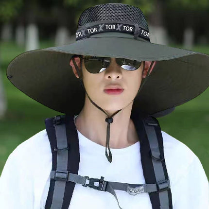 Summer New Style Large Brim Sun Hat for Men, Anti-Uv Outdoor Foldable Face-Covering Sun Protection Breathable Fisherman Hat