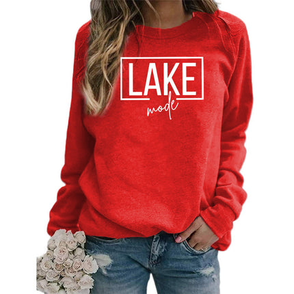 Foreign Trade Amazon Cross-border Supply lake mode Printed Women's Round Neck Sweats All-match Loose European Size