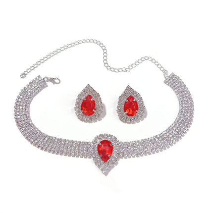 European and American Luxury Multi-layer Rhinestone Geometric Necklace Earrings Colorful Large Water Drop Crystal Necklace Fashion Exaggerated Necklace