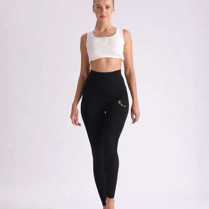 Cross-Border European and American Seamless Flocking Printed High-Waisted Tummy-Tightening Butt-Lifting Tight Black Modal Leggings for Women to Wear Outside