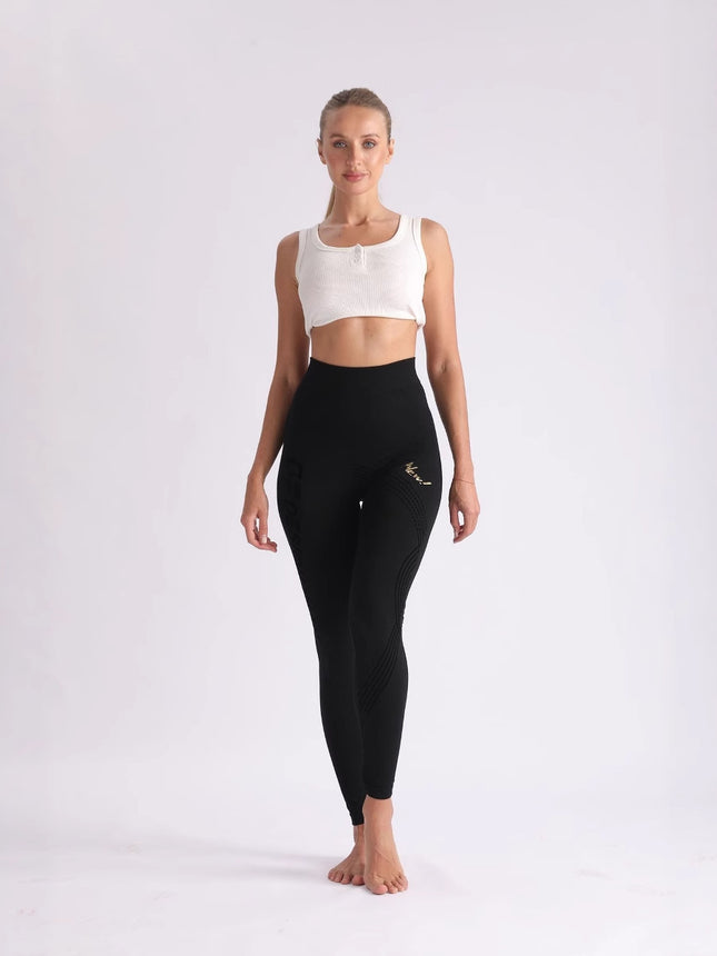 Cross-Border European and American Seamless Flocking Printed High-Waisted Tummy-Tightening Butt-Lifting Tight Black Modal Leggings for Women to Wear Outside