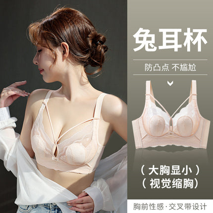 Sexy Ultra-thin Rabbit Ears Lace Crystal Cup Thin Bra Push-up Breathable Large Chest Small Adjustable Women's Underwear