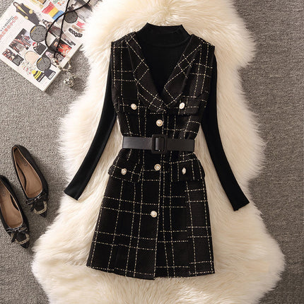 2024 autumn new small tall suit age-reducing foreign style wool vest slim high waist shorts three-piece set