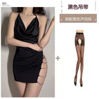 Black + open crotch stockings / Free size
