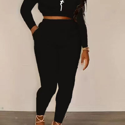 Y045 Cross-Border Women's Clothing Amazon Letter Embroidery Crop Top Long-Sleeve Long Pants Stylish Workwear Comfortable Casual Wear