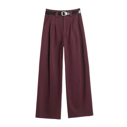 Black Woolen Suit Pants for Women, Spring, Autumn, and Winter, High-End Feel, Drapey, High-Waisted, Slimming, Petite, Straight-Leg, Narrow Wide-Leg Pants