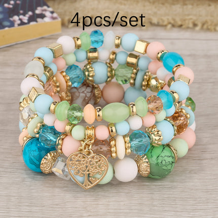 European and American Hot Sale Bohemian Style Multi-layer Hollow Love Pendant Tassel Bracelet suit Glass Beads Multi-layer Jewelry