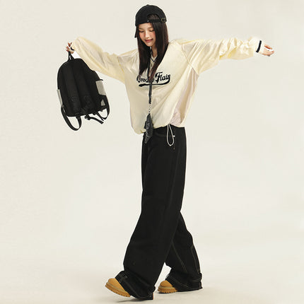 2024 Autumn and Winter New American Style Retro Washed Anti-Wearing Design Men's and Women's Handsome Loose Wide-Leg Jeans Women