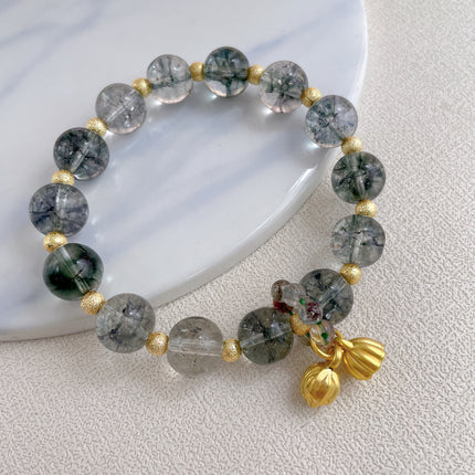 Cross-Border Green Phantom Bracelet for Women, Summer Ins-Style Design, Simple Crystal Bead Bracelet, Lotus Accessories, Friendship Jewelry