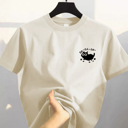 100% Pure Cotton Heavyweight Summer Short-Sleeve T-Shirt for Men, Versatile Trendy Brand Casual Cartoon Print Student Half-Sleeve Top