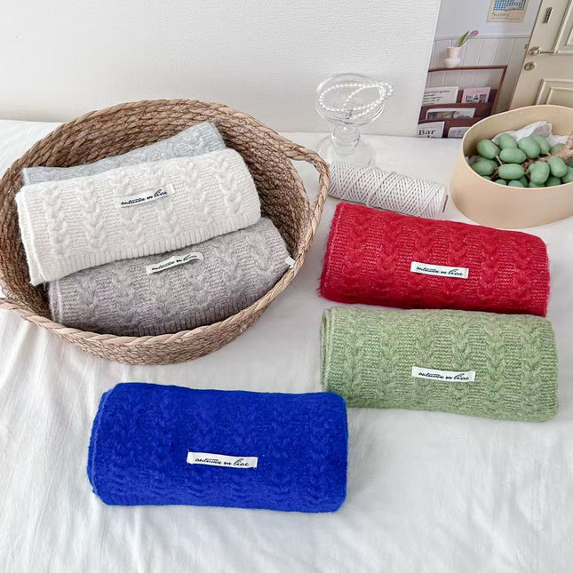 Japanese and Korean Knitted Wool Scarf for Women, Autumn and Winter Thickened Warm Solid Color Student Cable Knit Neck Warmer Bamboo Pattern Neck Protector