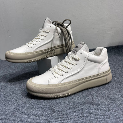 European station men's shoes genuine leather high-top shoes 2024 Four Seasons New breathable casual white shoes trendy all-matching board shoes