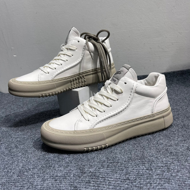 European station men's shoes genuine leather high-top shoes 2024 Four Seasons New breathable casual white shoes trendy all-matching board shoes