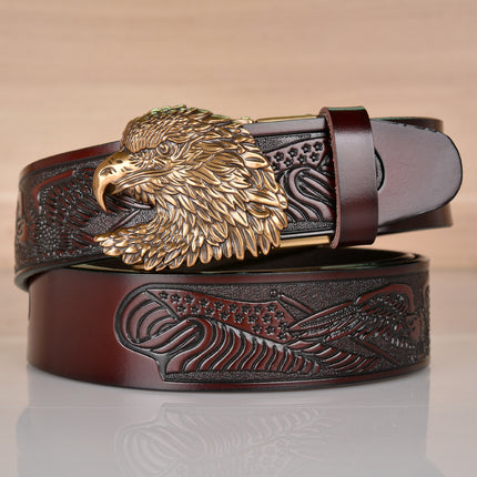 Wholesale Cowhide Men's Belt Eagle Pattern Embossed Retro Eagle Head Automatic Buckle Casual Belt Men's Personalized Trouser Belt