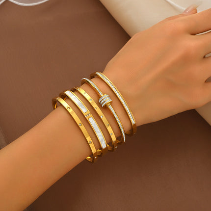 Titanium Steel Bracelet Does Not Fade, Diamond-Encrusted Real Gold Electroplated 18K Gold Stainless Steel Bracelet Douyin Cross-Border Same Style