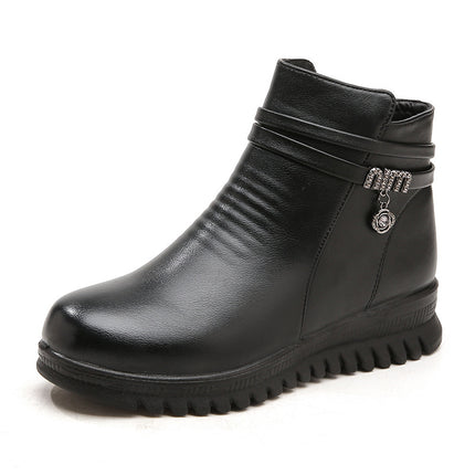 Mother Shoes Cotton Shoes Autumn and Winter Short Boots Winter Elderly Non-slip Warm Middle-aged fleece-lined Leather Shoes Middle-aged Winter Women's Shoes