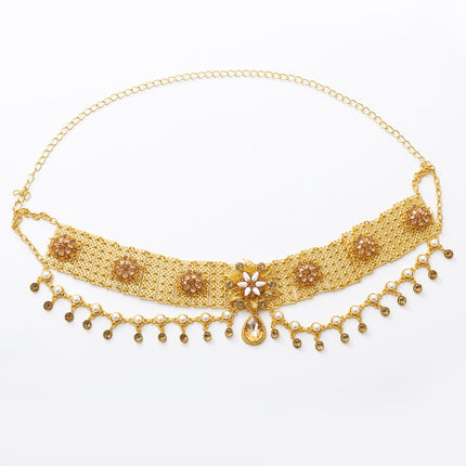 Cross-border New Retro Tassel Rhinestone Double-layer Necklace Waist Chain Head Chain Belly Dunhuang Dance Bohemian Style Direct Selling