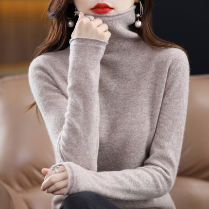 Curled Pile Collar Wool Sweater Women's 100 Pure Wool Base Shirt Autumn and Winter New High Neck Cashmere Knitted Sweater
