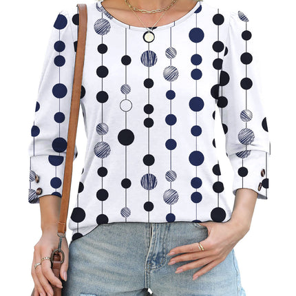 50 Colors Cross-Border European and American Amazon Spring and Summer New Printed T-Shirts with Cuff Buttons, Casual Versatile Vacation Women's Clothing