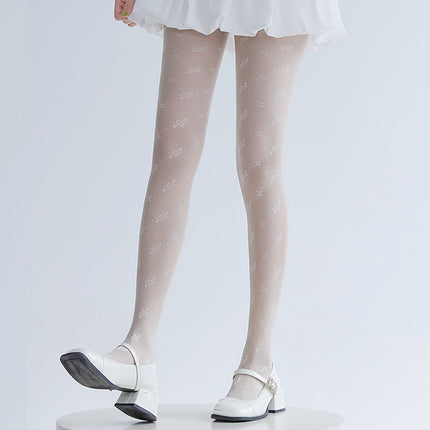 Japanese Lolita White Retro Lace Pantyhose Spring and Autumn Women's Outerwear Slimming Hollow Rose Stockings