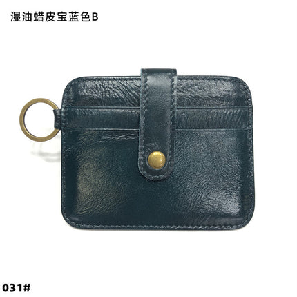 Vintage Oil Wax Leather Buckle Genuine Leather Card Holder Men's Multifunctional Cowhide Women's Coin Purse with Key Ring Driver's License Holder