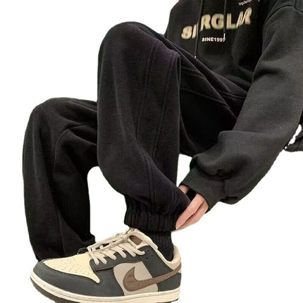 Autumn and Winter American Style fleece-lined Thickened Casual Pants Men's Loose All-match Trendy Brand Grey Sports Long Pants