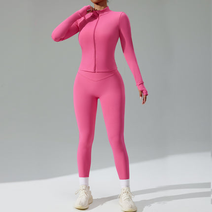 Cross-Border New Tight-Fitting Yoga Clothing Suit Women's Cardigan Running Sportswear Suit Quick-Drying Fitness Clothing Three-Piece Set