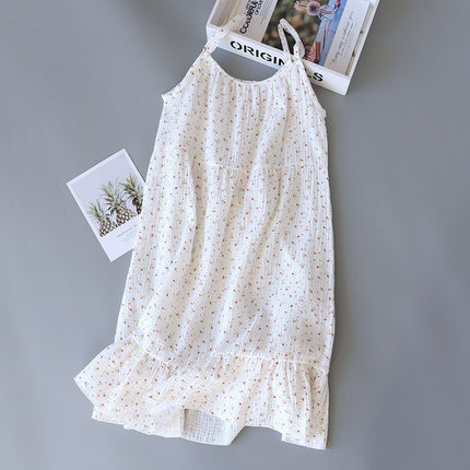 Spring and Summer Crepe Nightgown Women's Cotton Cozy Sweat-Absorbing Home Dress Slip Skirt Nightgown New Loose Long Dress